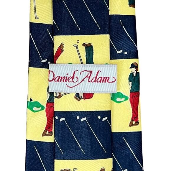 Vintage Yellow Blue Golf Golfer Putting Driving Clubs Necktie Tie 100% Polyester - Picture 4 of 6